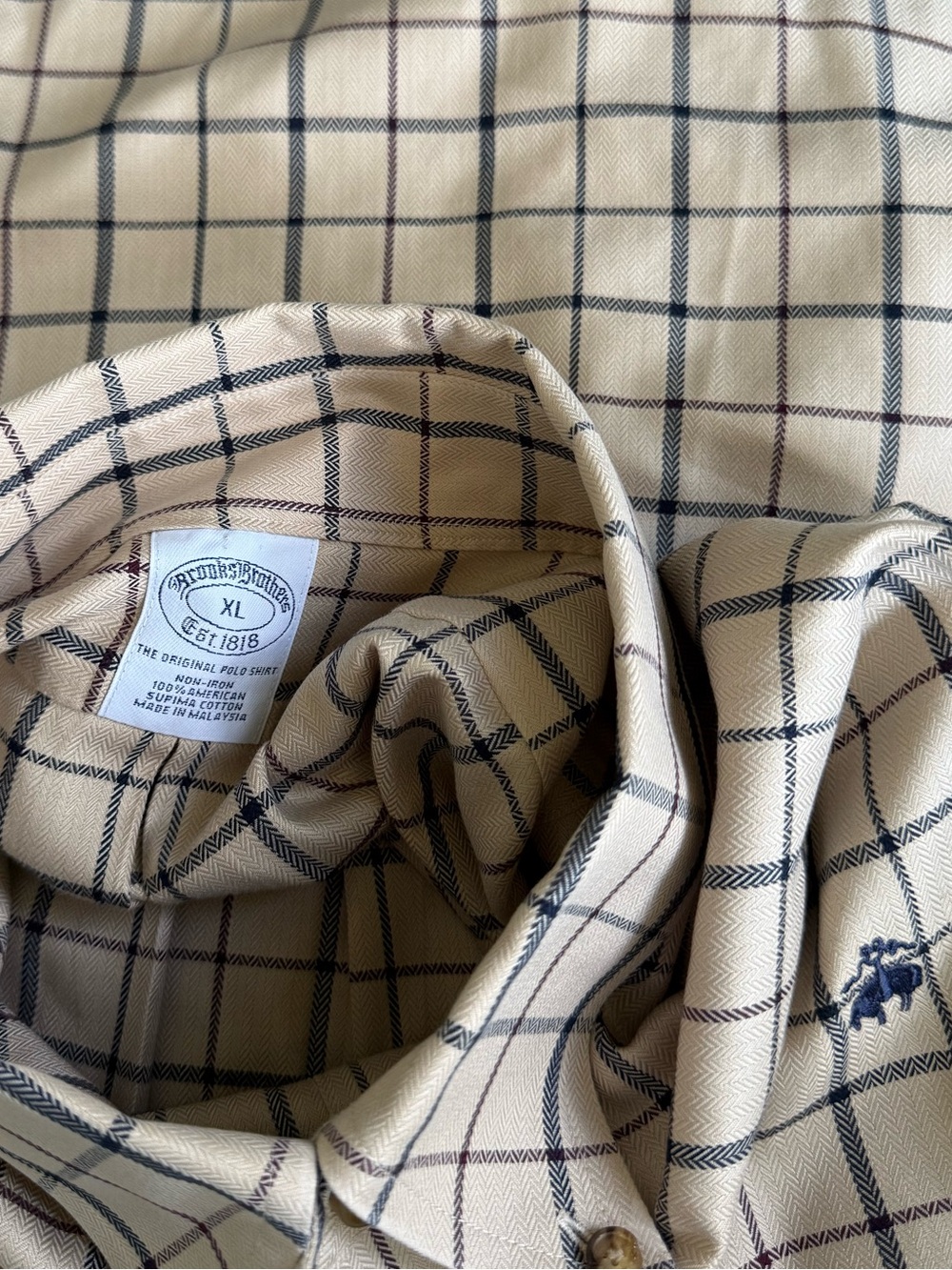 Brooks Brothers The Original Beige Polo Button Down Shirt 100% Supima Cotton - Picture 2 of 6